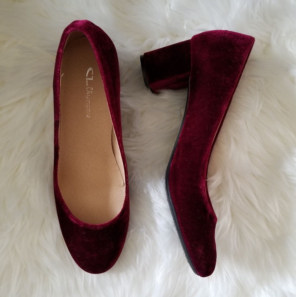 Chinese Laundry Burgundy Velvet Block Heel Pumps